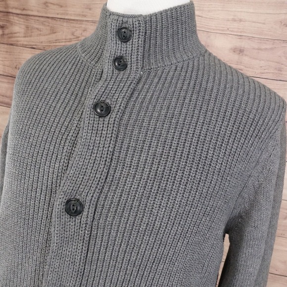 GH BASS & CO GREY MOCK NECK BUTTON UP SWEATER MENS SIZE S 22X26 - Picture 3 of 8